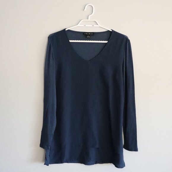 Tribal Women's Small Blue V-Neck Lightweight Relaxed Long Sleeve Flowy Top - Picture 1 of 12